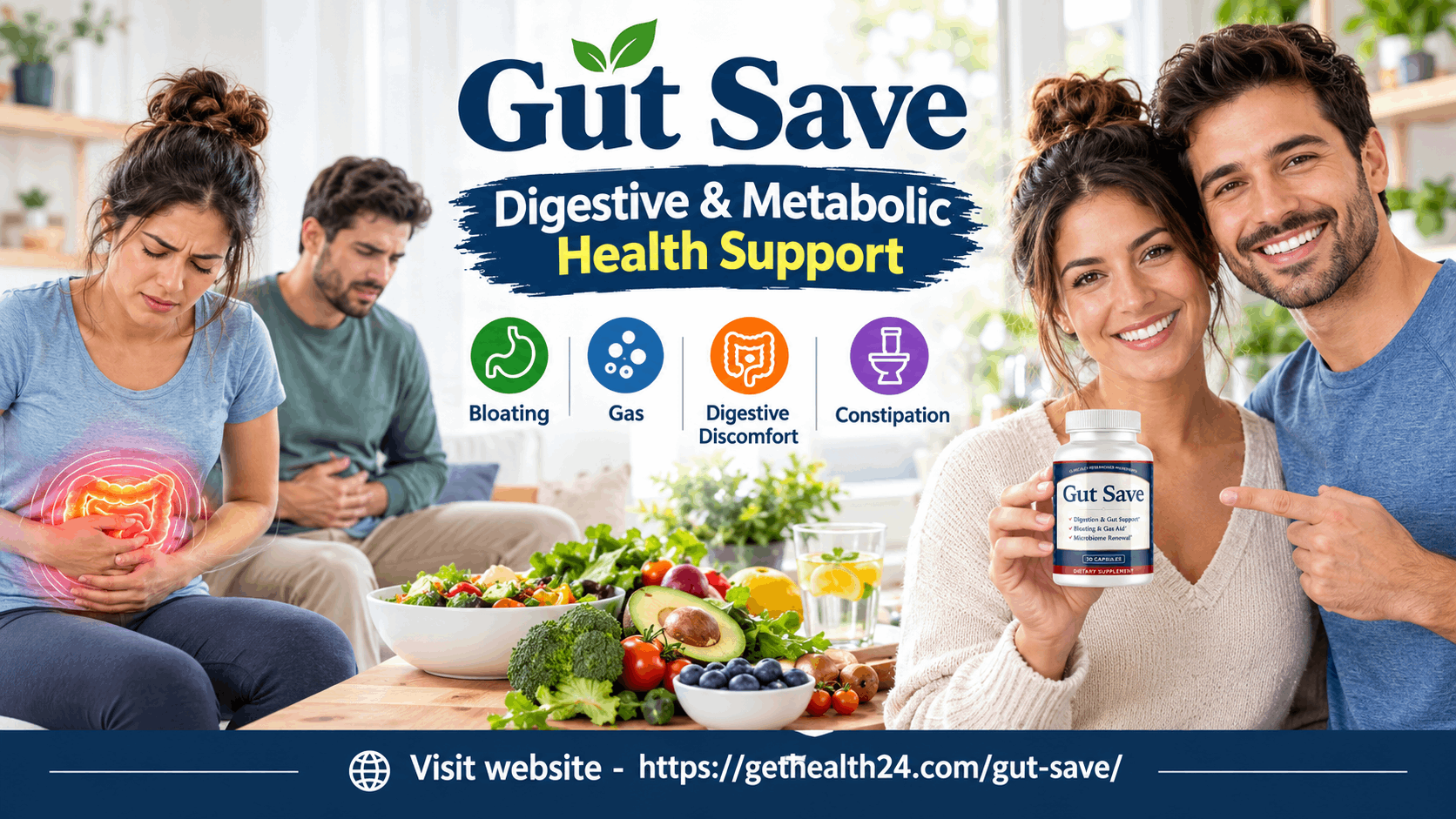 Gut Save — Digestive & Metabolic Health Support supplement for bloating, gas, digestive discomfort and constipation